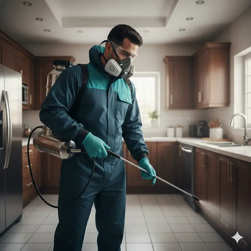 فني مكافحة حشرات بالزي الرسمي أثناء العمل