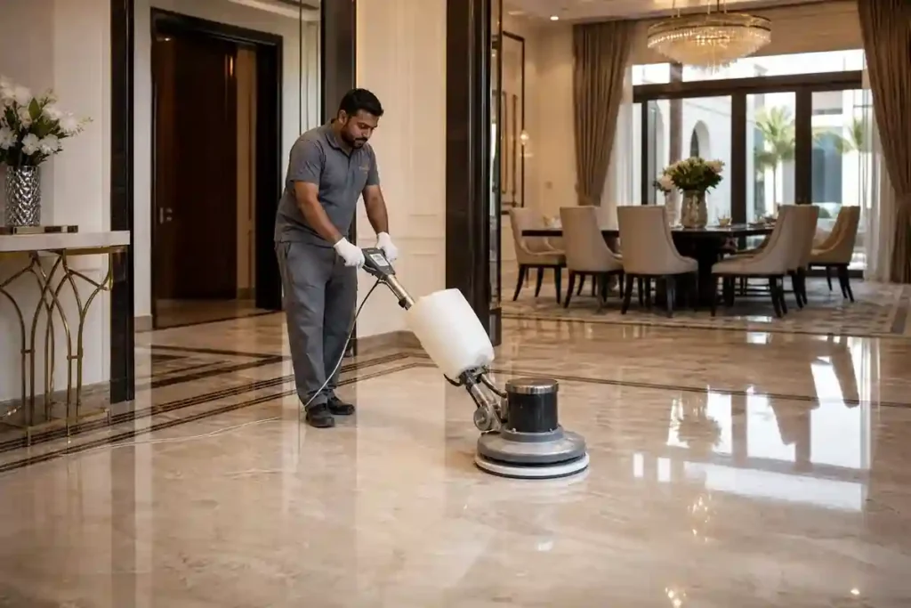 تلميع رخام دبي ضمن خدمة تنظيف الفلل